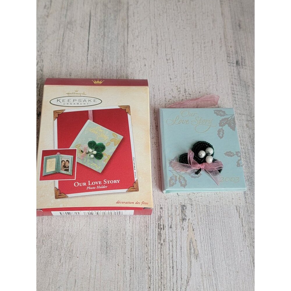 Hallmark our love story photo holder ornament Xmas vintage